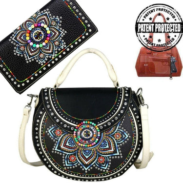 Montana West Handgun Purses Montana West® Brightly Beaded Multi Color Concho Concealed Carry Purse Firearm Handbag Wallet Set
